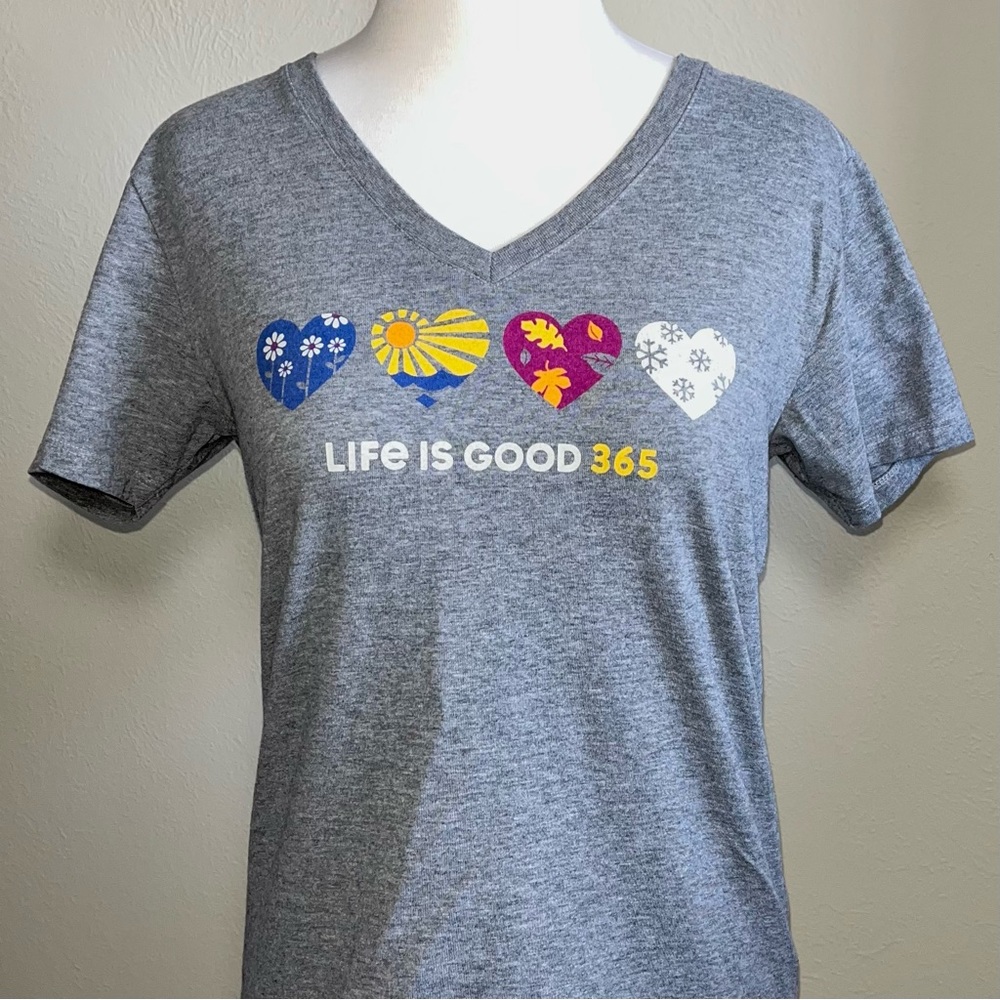 Life Is Good Seasons Hearts Vee Neck Tee Shirt